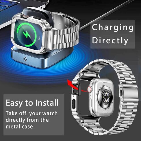 MioHHR Stainless Steel Band and Case Compatible with Apple Watch Band 41mm 40mm 38mm, Men Metal Protective Bumper Cover for iWatch Series SE 9/8/7/6/5/4/3/2/1, Black in Kuwait