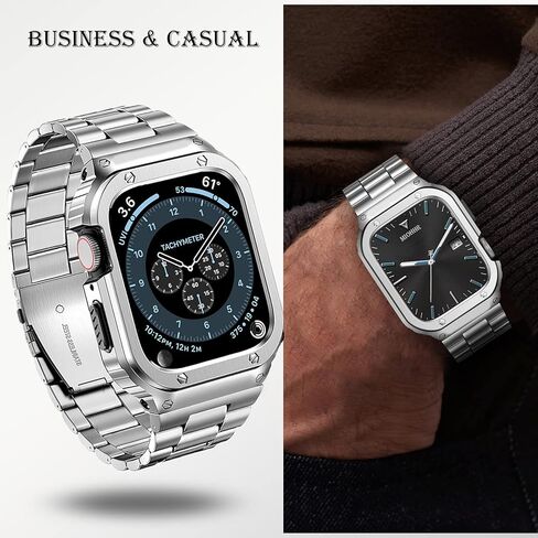 MioHHR Stainless Steel Band and Case Compatible with Apple Watch Band 41mm 40mm 38mm, Men Metal Protective Bumper Cover for iWatch Series SE 9/8/7/6/5/4/3/2/1, Black in Kuwait