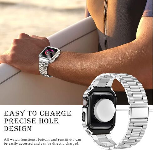 MioHHR Stainless Steel Band and Case Compatible with Apple Watch Band 41mm 40mm 38mm, Men Metal Protective Bumper Cover for iWatch Series SE 9/8/7/6/5/4/3/2/1, Black in Kuwait