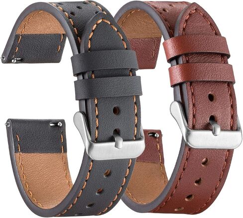 Galaxy Watch 3 45mm Bands 2 Pack، متوافق مع Samsung Band، العرض 22 مم من الجلد، للرجال والنساء، أحزمة ذكية سريعة الإصدار للجنسين (أسود + بني) in Kuwait