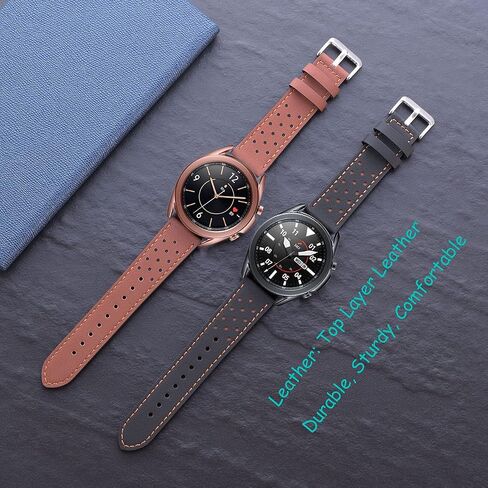 Galaxy Watch 3 45mm Bands 2 Pack، متوافق مع Samsung Band، العرض 22 مم من الجلد، للرجال والنساء، أحزمة ذكية سريعة الإصدار للجنسين (أسود + بني) in Kuwait