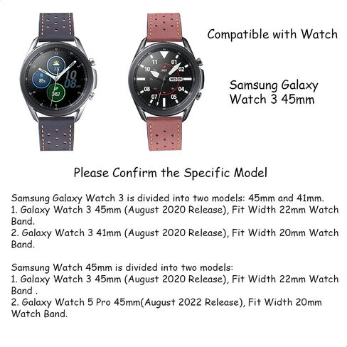 Galaxy Watch 3 45mm Bands 2 Pack، متوافق مع Samsung Band، العرض 22 مم من الجلد، للرجال والنساء، أحزمة ذكية سريعة الإصدار للجنسين (أسود + بني) in Kuwait