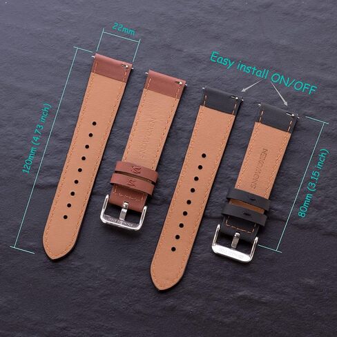 Galaxy Watch 3 45mm Bands 2 Pack، متوافق مع Samsung Band، العرض 22 مم من الجلد، للرجال والنساء، أحزمة ذكية سريعة الإصدار للجنسين (أسود + بني) in Kuwait