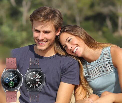 Galaxy Watch 3 45mm Bands 2 Pack، متوافق مع Samsung Band، العرض 22 مم من الجلد، للرجال والنساء، أحزمة ذكية سريعة الإصدار للجنسين (أسود + بني) in Kuwait