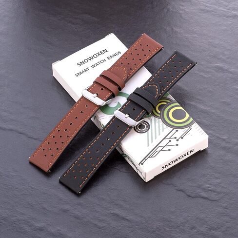 Galaxy Watch 3 45mm Bands 2 Pack، متوافق مع Samsung Band، العرض 22 مم من الجلد، للرجال والنساء، أحزمة ذكية سريعة الإصدار للجنسين (أسود + بني) in Kuwait