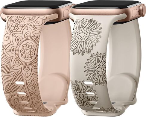 2PC Cute Floral Engraved Band Compatible with Apple Watch Bands Women in Kuwait