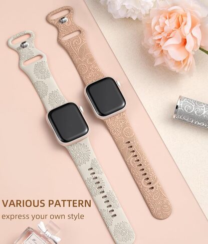 2PC Cute Floral Engraved Band Compatible with Apple Watch Bands Women in Kuwait