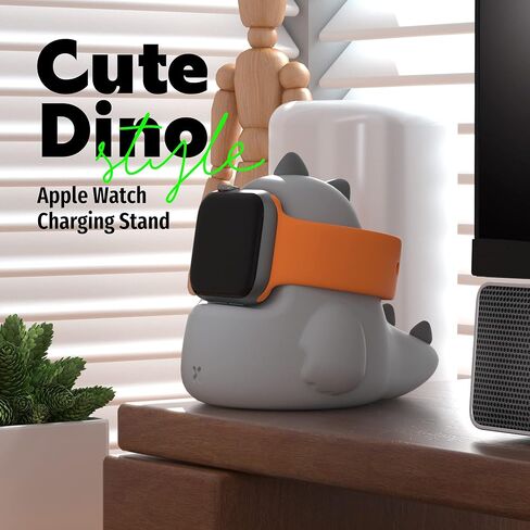 حامل شاحن ELETIUO متوافق مع Apple Watch Series Ultra2/Ultra/9/8/SE2/7/6/SE/5/4/3/2/1 (49 مم، 45 مم، 44 مم، 42 مم، 41 مم، 40 مم، 38 مم)، ديناصور قاعدة شحن iWatch، تدعم وضع منضدة الليل، أخضر نعناعي in Kuwait