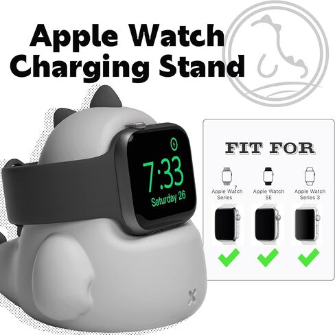 حامل شاحن ELETIUO متوافق مع Apple Watch Series Ultra2/Ultra/9/8/SE2/7/6/SE/5/4/3/2/1 (49 مم، 45 مم، 44 مم، 42 مم، 41 مم، 40 مم، 38 مم)، ديناصور قاعدة شحن iWatch، تدعم وضع منضدة الليل، أخضر نعناعي in Kuwait