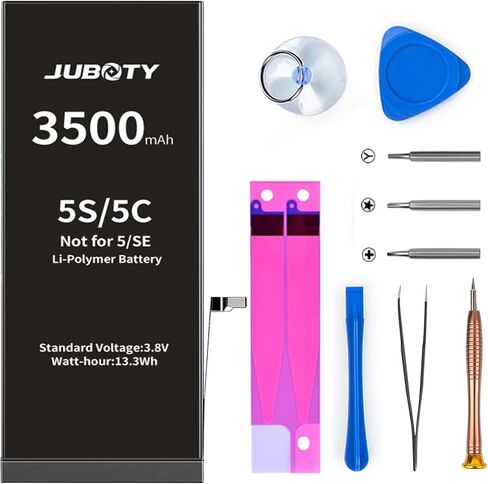 بطارية JUBOTY لهاتف iPhone 5S 5C (ليس 5/SE) بقدرة 3500 مللي أمبير في الساعة، بطارية ليثيوم بوليمر مطورة عالية السعة 0 دورة بديلة لهاتف iPhone 5S 5C مع مجموعة أدوات إصلاح احترافية in Kuwait