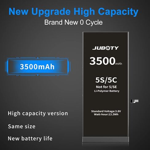بطارية JUBOTY لهاتف iPhone 5S 5C (ليس 5/SE) بقدرة 3500 مللي أمبير في الساعة، بطارية ليثيوم بوليمر مطورة عالية السعة 0 دورة بديلة لهاتف iPhone 5S 5C مع مجموعة أدوات إصلاح احترافية in Kuwait