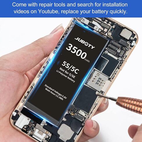 بطارية JUBOTY لهاتف iPhone 5S 5C (ليس 5/SE) بقدرة 3500 مللي أمبير في الساعة، بطارية ليثيوم بوليمر مطورة عالية السعة 0 دورة بديلة لهاتف iPhone 5S 5C مع مجموعة أدوات إصلاح احترافية in Kuwait