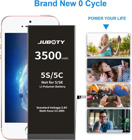 بطارية JUBOTY لهاتف iPhone 5S 5C (ليس 5/SE) بقدرة 3500 مللي أمبير في الساعة، بطارية ليثيوم بوليمر مطورة عالية السعة 0 دورة بديلة لهاتف iPhone 5S 5C مع مجموعة أدوات إصلاح احترافية in Kuwait