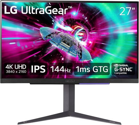 شاشة ألعاب LG 27 بوصة UltraGear 4K UHD (3840x2160)، 144 هرتز، 1 مللي ثانية، VESA DisplayHDR 400، G-SYNC وAMD FreeSync Premium، HDMI 2.1، DisplayPort، 4-Pole HP Out DTS HP:X، حامل قابل للإمالة/الارتفاع/المحور، أسود in Saudi Arabia