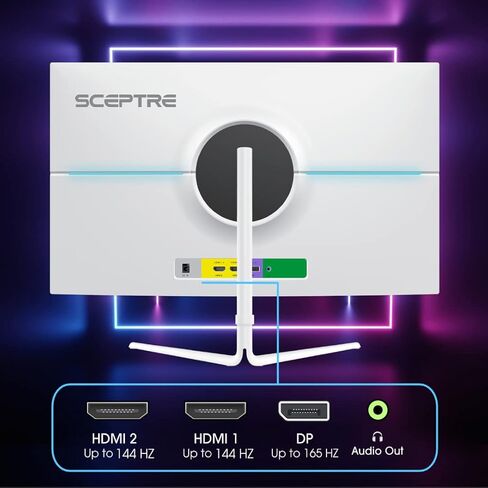 سكيبتر شاشة العاب 24 انش 1080p 98% sRGB حتى 165Hz 1 مللي ثانية 320Lux منفذ عرض HDMI، مكبرات صوت مدمجة، ابيض نيبولا 2022 (E248B-FWN168W) in Kuwait