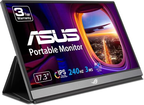 اسس شاشة العاب محمولة روج ستريكس 17.3 انش 1080P (XG17AHPE) - FHD IPS، 240Hz، 3 مللي ثانية، مزامنة تكيفية، حافظة ذكية، رفيعة للغاية، توصيل طاقة USB-C، مايكرو HDMI، للابتوب والكمبيوتر والجوال in Saudi Arabia