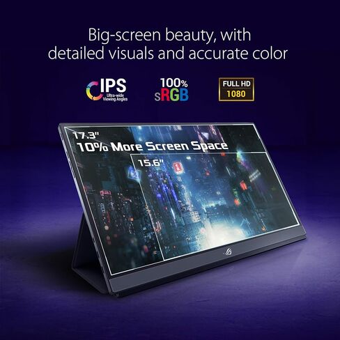اسس شاشة العاب محمولة روج ستريكس 17.3 انش 1080P (XG17AHPE) - FHD IPS، 240Hz، 3 مللي ثانية، مزامنة تكيفية، حافظة ذكية، رفيعة للغاية، توصيل طاقة USB-C، مايكرو HDMI، للابتوب والكمبيوتر والجوال in Saudi Arabia
