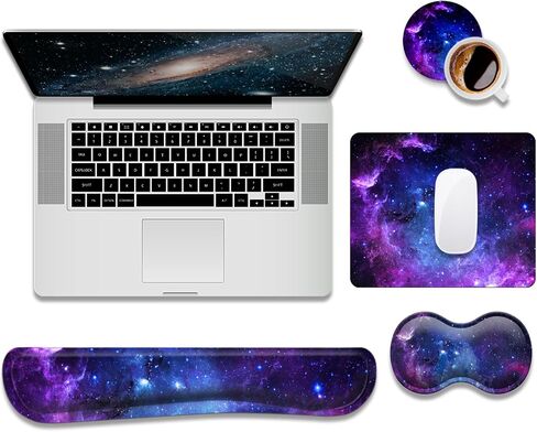 Keyboard Wrist Rest Support + Mouse Pad + Mouse Wrist Rest + Coaster, 4 PCS Set Ergonomic Memory Foam Mousepad with Durable Anti-Slip Rubber Base for Office, Home & Easy Typing Pain Relief, Moon Sun in Saudi Arabia