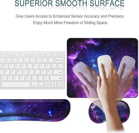 Keyboard Wrist Rest Support + Mouse Pad + Mouse Wrist Rest + Coaster, 4 PCS Set Ergonomic Memory Foam Mousepad with Durable Anti-Slip Rubber Base for Office, Home & Easy Typing Pain Relief, Moon Sun in Saudi Arabia