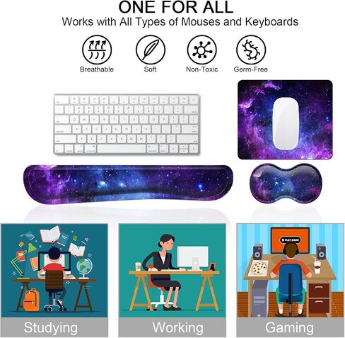 Keyboard Wrist Rest Support + Mouse Pad + Mouse Wrist Rest + Coaster, 4 PCS Set Ergonomic Memory Foam Mousepad with Durable Anti-Slip Rubber Base for Office, Home & Easy Typing Pain Relief, Moon Sun in Saudi Arabia