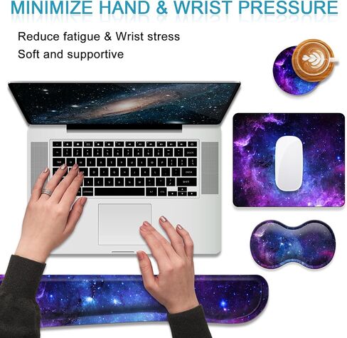 Keyboard Wrist Rest Support + Mouse Pad + Mouse Wrist Rest + Coaster, 4 PCS Set Ergonomic Memory Foam Mousepad with Durable Anti-Slip Rubber Base for Office, Home & Easy Typing Pain Relief, Moon Sun in Saudi Arabia