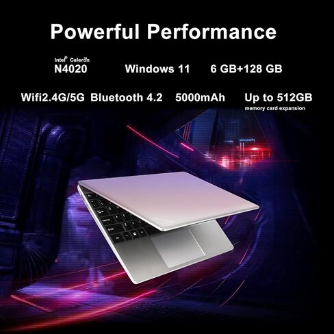 WOZIFAN 14" Laptop 6GB RAM 128GB SSD Support 1TB SSD Expansion Traditional Laptops Win 11 2.4G+5G WiFi Bluetooth 4.2 USB HDMI 1920x1080 FHD with Wireless Mouse for Work Study Entertainment-Silver in Saudi Arabia