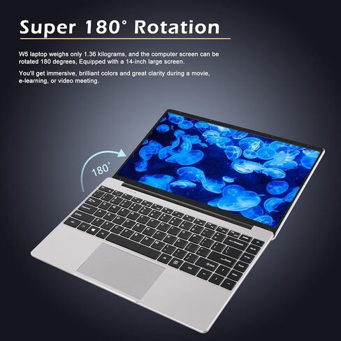 WOZIFAN 14" Laptop 6GB RAM 128GB SSD Support 1TB SSD Expansion Traditional Laptops Win 11 2.4G+5G WiFi Bluetooth 4.2 USB HDMI 1920x1080 FHD with Wireless Mouse for Work Study Entertainment-Silver in Saudi Arabia