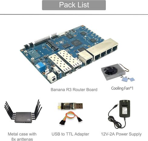 لوحة توجيه Banana Pi BPI-R3 Wi-Fi 6 مفتوحة المصدر لاسلكية مزدوجة النطاق OpenWRT مع MediaTek MT7986(Filogic 830)، تدعم 5X GbE و2X 2.5GbE SFP (Bundle3-BPI R3+هوائيات) in Kuwait