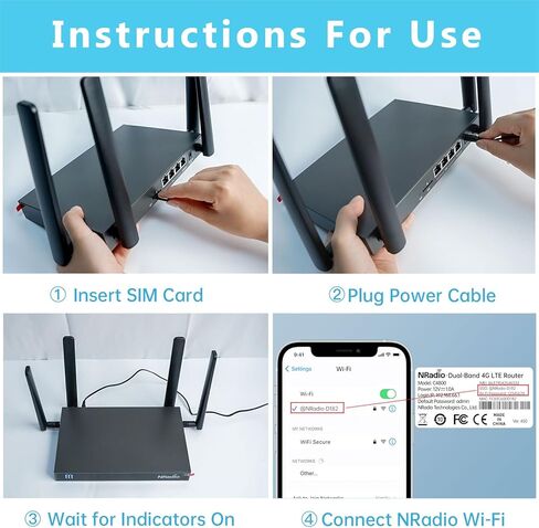 NRadio 4G LTE Cat 6 WiFi Router، Qualcomm Chipset AC1200 ثنائي النطاق غير مقفل 4G للمكتب والمتاجر والشبكة المنزلية، فتحة بطاقة SIM واحدة ونسخ احتياطي خلوي، هوائيات خلوية قابلة للفصل (C4800-456) in Kuwait