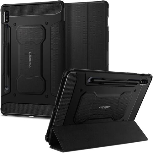 Spigen Rugged Armor Pro مصمم لحافظة Galaxy Tab S8 (2022) / حافظة Galaxy Tab S7 (2020) مع حامل قلم S - أسود in Kuwait