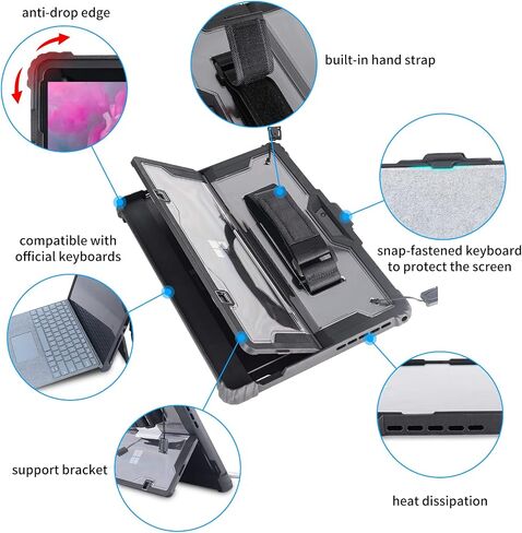 AOAO for Microsoft Surface Pro 7/6/5/4 Case with Shoulder Strap, Hand Strap, Stylus Pen Holder, Rugged, Shock-Absorbing and Drop-Resistant(12.3inch) in Kuwait