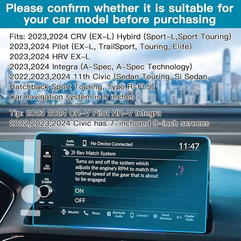 واقي شاشة السيارة 9 بوصات، 2023 2024 Honda CRV Pilot HRV Civic&Acura Integra Navigation ملحقات شاشة اللمس لشاشة GPS واقي الزجاج المقسى المتوافق مع 2023 2024 CR-V Pilot HR-V Integra 2022-2024 Civic - HD شفاف in Kuwait