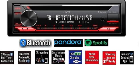 JVC بلوتوث، اتصال ثنائي الهاتف، مشغل ستيريو للسيارة سي دي ام بي 3 ايه ام/اف ام بمنفذ USB AUX مع سماعات اذن الفا سونيك in Kuwait