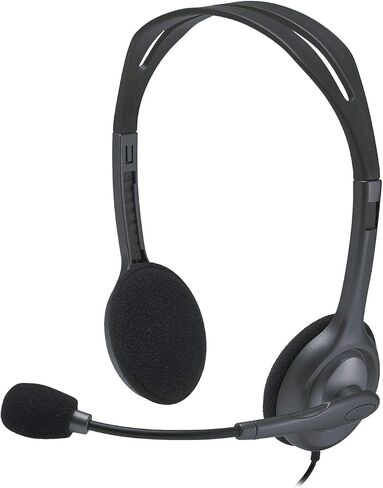 Logitech H111 Wired Headset, Stereo Headphones with Noise-Cancelling Microphone, 3.5 mm Audio Jack, PC/Mac/Laptop/Smartphone/Tablet - Black in Saudi Arabia
