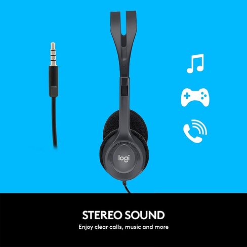 Logitech H111 Wired Headset, Stereo Headphones with Noise-Cancelling Microphone, 3.5 mm Audio Jack, PC/Mac/Laptop/Smartphone/Tablet - Black in Saudi Arabia