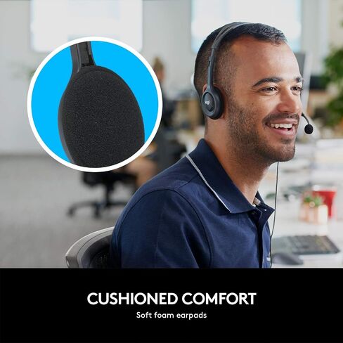 Logitech H111 Wired Headset, Stereo Headphones with Noise-Cancelling Microphone, 3.5 mm Audio Jack, PC/Mac/Laptop/Smartphone/Tablet - Black in Saudi Arabia