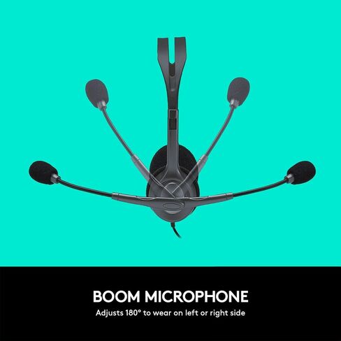 Logitech H111 Wired Headset, Stereo Headphones with Noise-Cancelling Microphone, 3.5 mm Audio Jack, PC/Mac/Laptop/Smartphone/Tablet - Black in Saudi Arabia