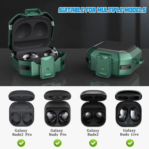 RFUNGUANGO for Samsung Galaxy Buds 2 Pro/Buds Pro/Buds Live/Buds 2 Case Cover/Galaxy Buds FE (2023), Military Carbon Fiber case with Keychain/Zipper/with Cleaner Kit(Anti-Drop Lock)-Blue in Kuwait