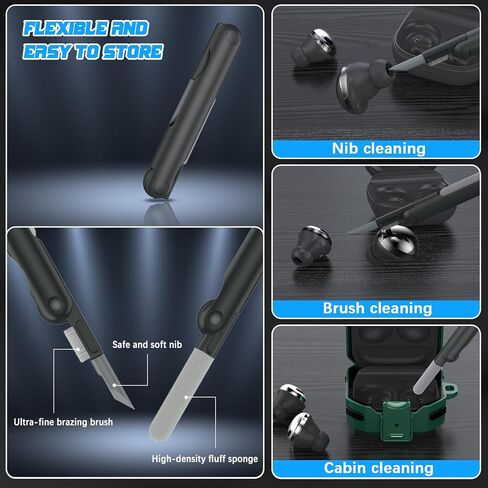 RFUNGUANGO for Samsung Galaxy Buds 2 Pro/Buds Pro/Buds Live/Buds 2 Case Cover/Galaxy Buds FE (2023), Military Carbon Fiber case with Keychain/Zipper/with Cleaner Kit(Anti-Drop Lock)-Blue in Kuwait