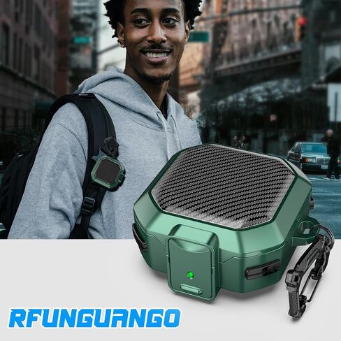 RFUNGUANGO for Samsung Galaxy Buds 2 Pro/Buds Pro/Buds Live/Buds 2 Case Cover/Galaxy Buds FE (2023), Military Carbon Fiber case with Keychain/Zipper/with Cleaner Kit(Anti-Drop Lock)-Blue in Kuwait
