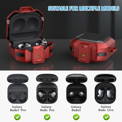 RFUNGUANGO for Samsung Galaxy Buds 2 Pro/Buds Pro/Buds Live/Buds 2 Case Cover/Galaxy Buds FE (2023), Military Carbon Fiber case with Keychain/Zipper/with Cleaner Kit(Anti-Drop Lock)-Blue in Kuwait