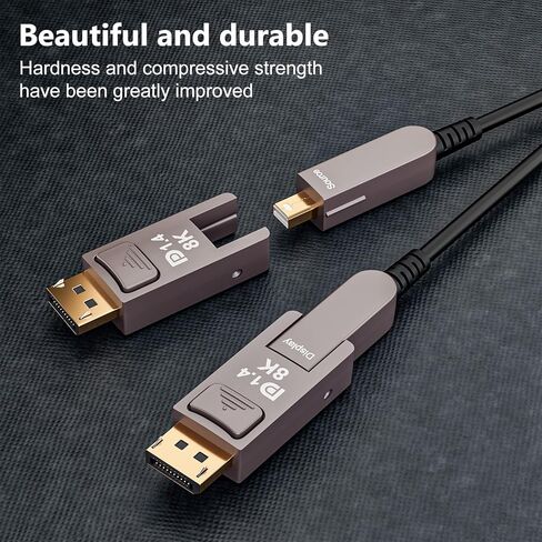 كابل الألياف الضوئية CHENLENIC Displayport 8K منفذ عرض 1.4 إلى Mini Displayport كابل الألياف الضوئية، متوافق مع Thunderbolt 2/3/4، لجهاز MacBook Pro/Air Suface Pro (T0206-15M) in Kuwait