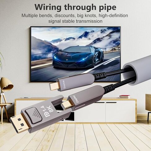 كابل الألياف الضوئية CHENLENIC Displayport 8K منفذ عرض 1.4 إلى Mini Displayport كابل الألياف الضوئية، متوافق مع Thunderbolt 2/3/4، لجهاز MacBook Pro/Air Suface Pro (T0206-15M) in Kuwait