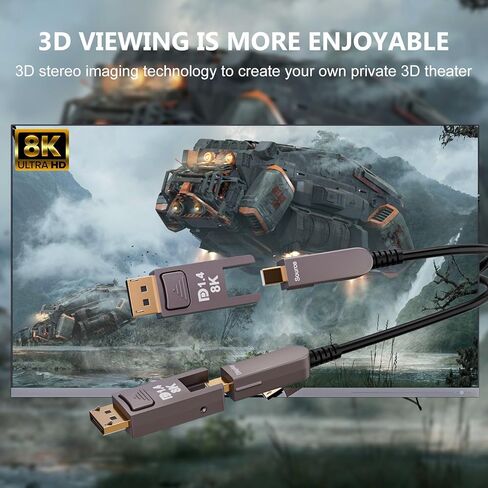 كابل الألياف الضوئية CHENLENIC Displayport 8K منفذ عرض 1.4 إلى Mini Displayport كابل الألياف الضوئية، متوافق مع Thunderbolt 2/3/4، لجهاز MacBook Pro/Air Suface Pro (T0206-15M) in Kuwait