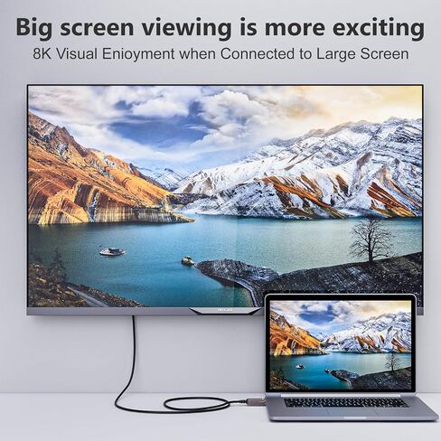 كابل الألياف الضوئية CHENLENIC Displayport 8K منفذ عرض 1.4 إلى Mini Displayport كابل الألياف الضوئية، متوافق مع Thunderbolt 2/3/4، لجهاز MacBook Pro/Air Suface Pro (T0206-15M) in Kuwait