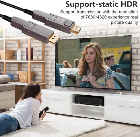 كابل الألياف الضوئية CHENLENIC Displayport 8K منفذ عرض 1.4 إلى Mini Displayport كابل الألياف الضوئية، متوافق مع Thunderbolt 2/3/4، لجهاز MacBook Pro/Air Suface Pro (T0206-15M) in Kuwait