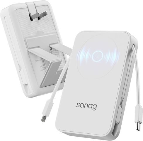 شاحن باور بانك لاسلكي محمول من ساناج بقدرة 10000 مللي أمبير في الساعة مع كابلات مدمجة، وحزمة بطارية مغناطيسية مع شاشة LED، ومدخل قابس تيار متردد و4 مخارج 22.5 وات PD شحن سريع متوافق مع هاتف iPhone Android in Kuwait