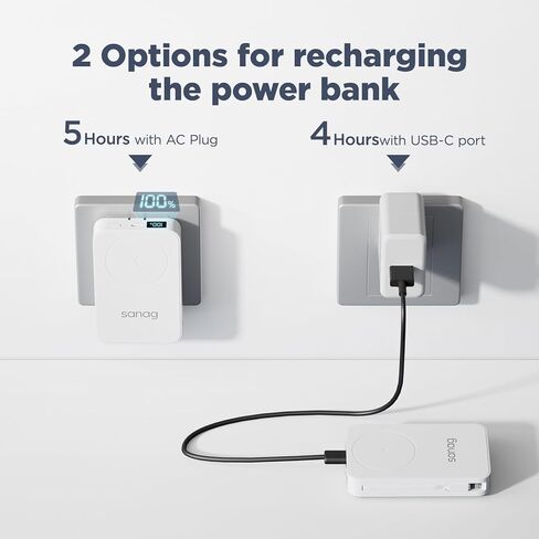 شاحن باور بانك لاسلكي محمول من ساناج بقدرة 10000 مللي أمبير في الساعة مع كابلات مدمجة، وحزمة بطارية مغناطيسية مع شاشة LED، ومدخل قابس تيار متردد و4 مخارج 22.5 وات PD شحن سريع متوافق مع هاتف iPhone Android in Kuwait