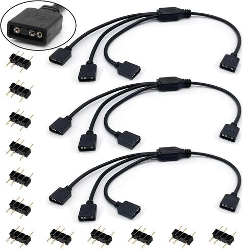 3-Pack 5V 3Pin ARGB 1-to-3 Female to Female Spliter Cables, Addressable RGB Spliter Extension Cable with Male Pins, Used for Computer Chassis, CPU Heat Sink, and 5V ARGB Fans (11.8 Inches) in Kuwait
