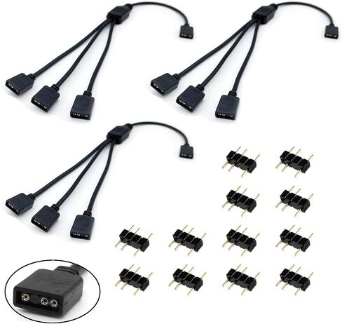 3-Pack 5V 3Pin ARGB 1-to-3 Female to Female Spliter Cables, Addressable RGB Spliter Extension Cable with Male Pins, Used for Computer Chassis, CPU Heat Sink, and 5V ARGB Fans (11.8 Inches) in Kuwait